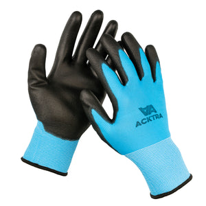 ACKTRA Ultra-Thin PU Safety WORK GLOVES 12 Pairs, WG002 Black/Black, Large