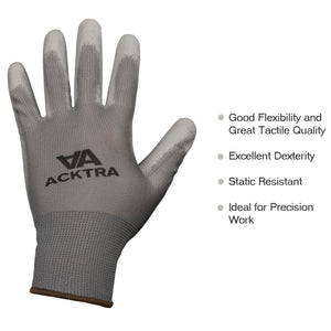 ACKTRA Ultra-Thin Polyurethane (PU) Coated Nylon Safety WORK GLOVES 12 Pairs, Knit Wrist Cuff, for Precision Work, for Men & Women, WG002