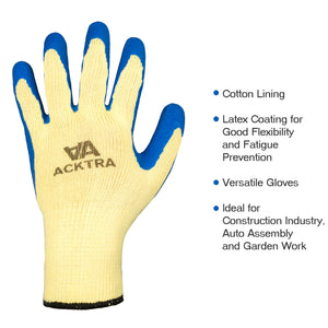 ACKTRA Latex Coated Cotton WORK GLOVES 12 Pairs / Dozen, Knit Wrist Cuff, Multipurpose, for Men & Women, WG004