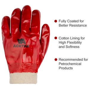 ACKTRA Nitrile Fully Coated Cotton WORK GLOVES 12 Pairs, Petrochemical Resistant, Red, Large, WG020